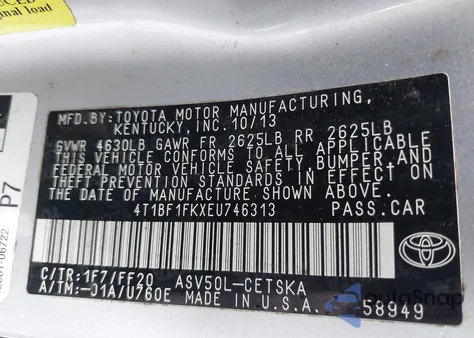 2014 Toyota Camry Se из США, поврежденный, VIN 4T1BF1FKXEU746313